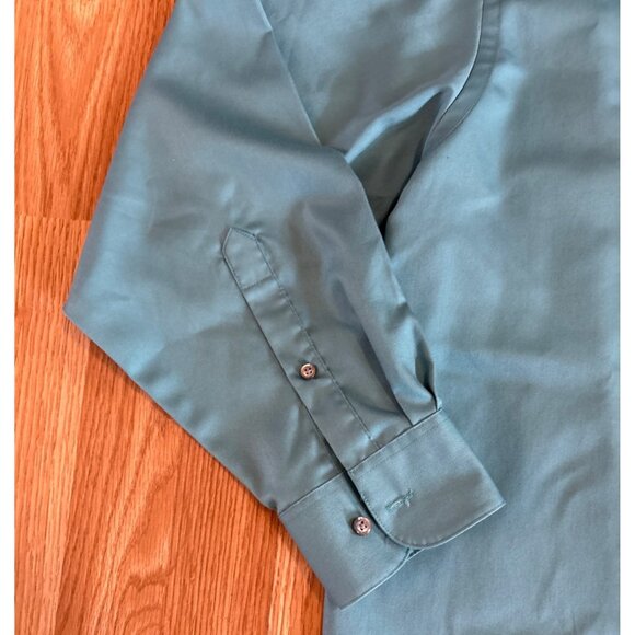 VanHeusen Shirt Lux Sateen Reg Fit Long Sleeve 16.5 Lrg 32/33 Wrinkle Free Teal - Picture 3 of 7
